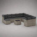 Set divano modulare da esterno a U in polyrattan grigio chiaro con cuscini antracite e tavolino, 330 x 220 x 75 cm