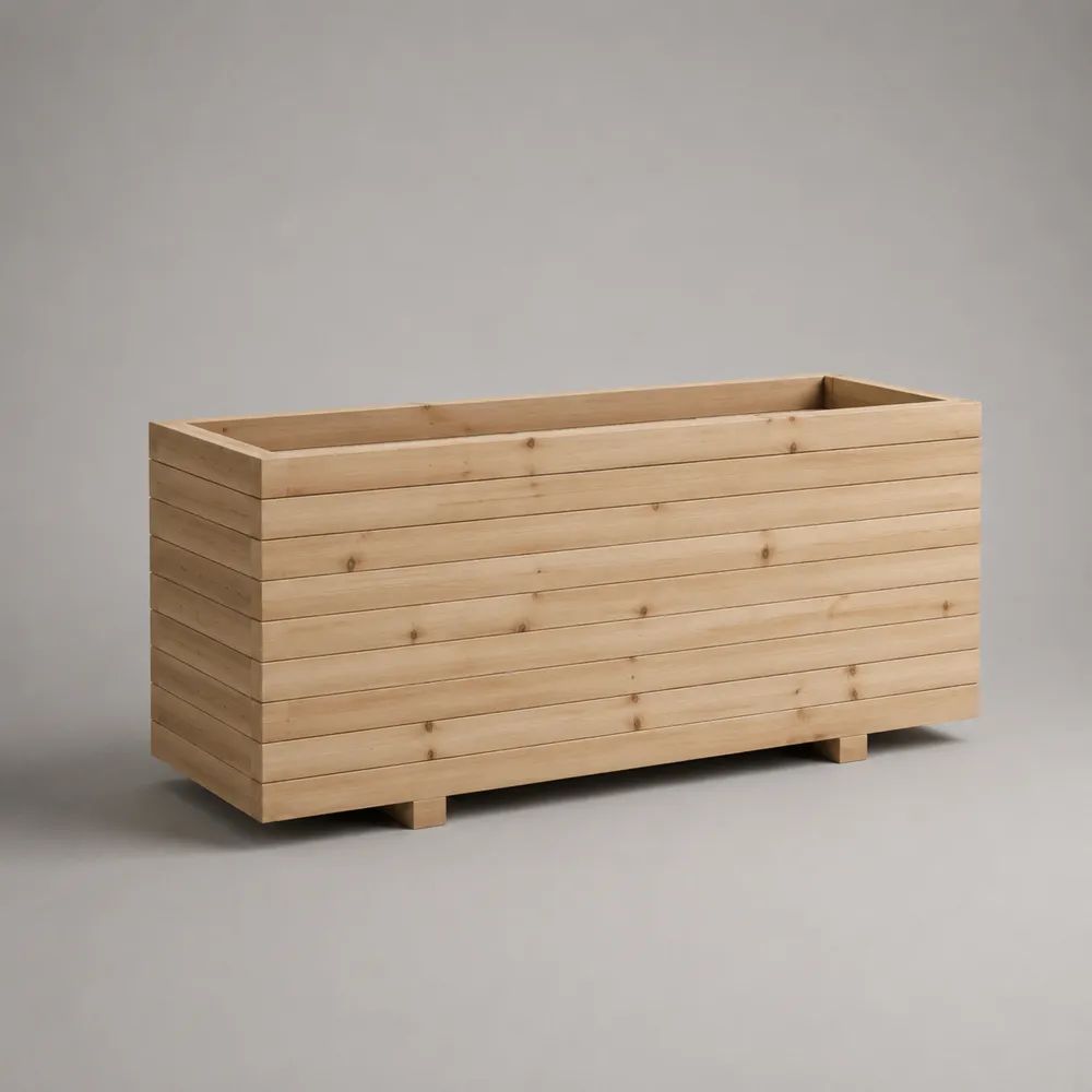 Fioriera rettangolare rialzata in legno beige naturale, 120 x 40 x 60 cm