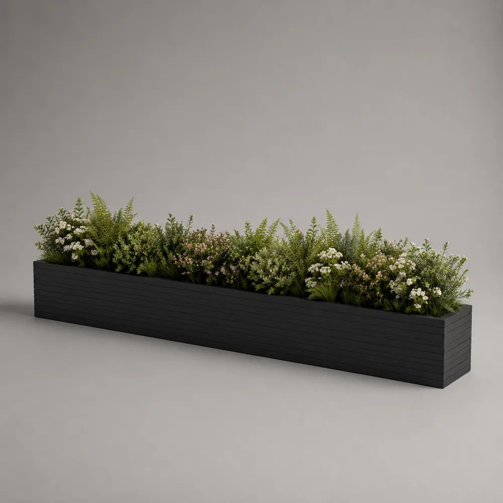 Fioriera rettangolare da esterno in WPC nero, 120 × 30 × 30 cm