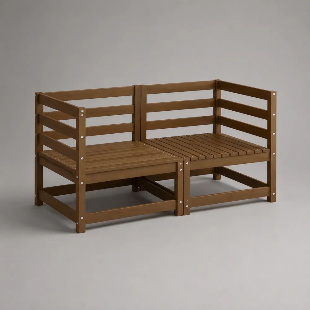 Divano modulare da giardino a 2 posti, 2 poltrone angolari in legno massello di acacia marrone, 126 x 63 x 75 cm