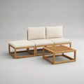 Set salotto da giardino 4 pezzi in legno massello di acacia naturale con cuscini crema, moduli 70 x 70 cm e tavolino 90 x 60 x 35 cm