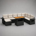 Set divano da giardino angolare 10 posti in rattan PE nero con cuscini crema, tavolo regolabile e 2 poggiapiedi, 280 x 220 x 72 cm