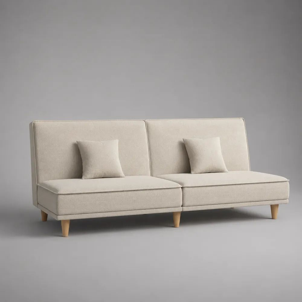 Divano modulare a 2 posti, 2 moduli in tessuto beige con gambe in legno, 180 × 82 × 84 cm