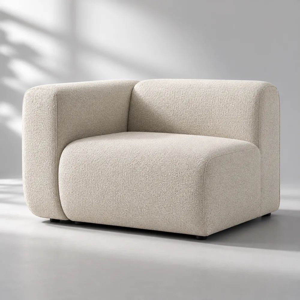 Poltrona lounge monoposto in tessuto bouclé crema, 105 × 92 × 72 cm
