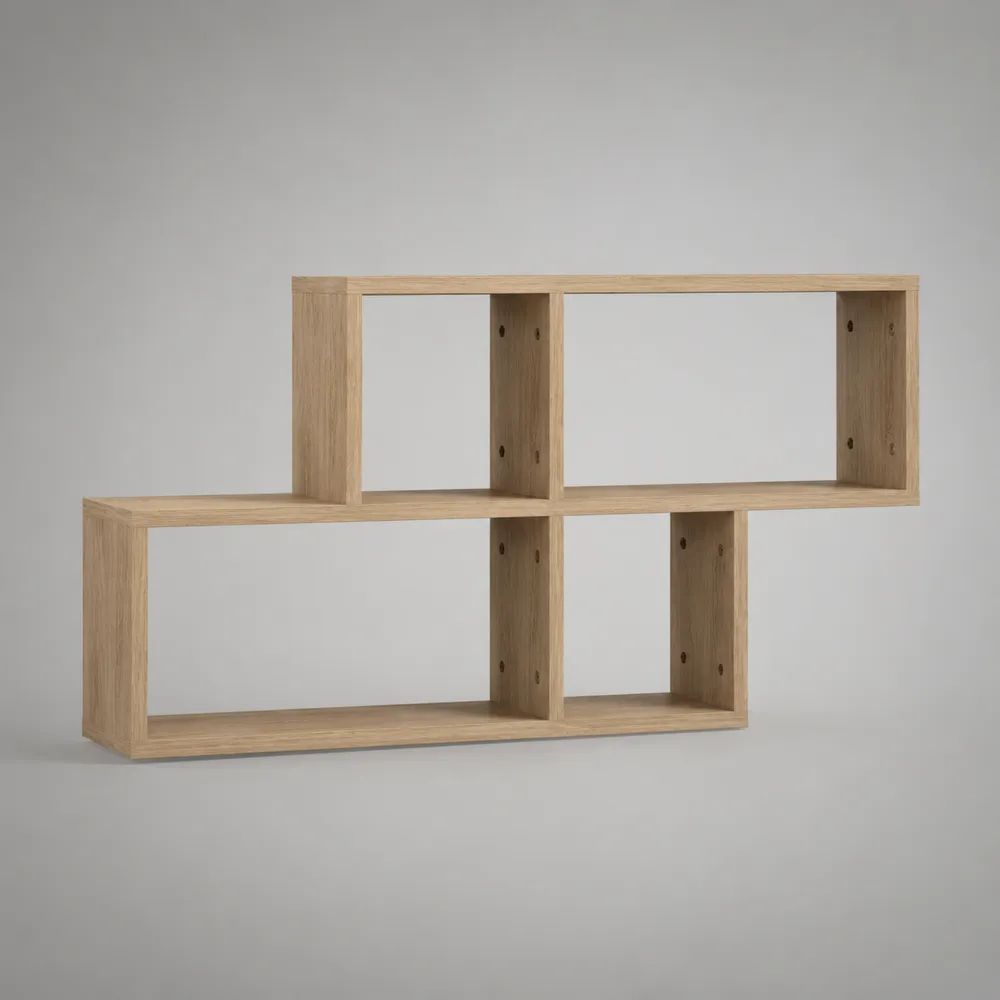 Libreria a giorno sfalsata a 4 vani in pannello truciolare melaminico, rovere chiaro, 120 x 24 x 68 cm