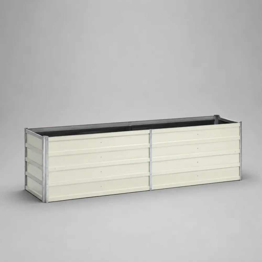 Fioriera rialzata rettangolare in acciaio zincato crema e argento, 240 x 80 x 77 cm