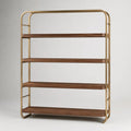 Libreria rettangolare da terra a 4 ripiani in legno e metallo, Noce/Bronzo, 100 x 35 x 150 cm