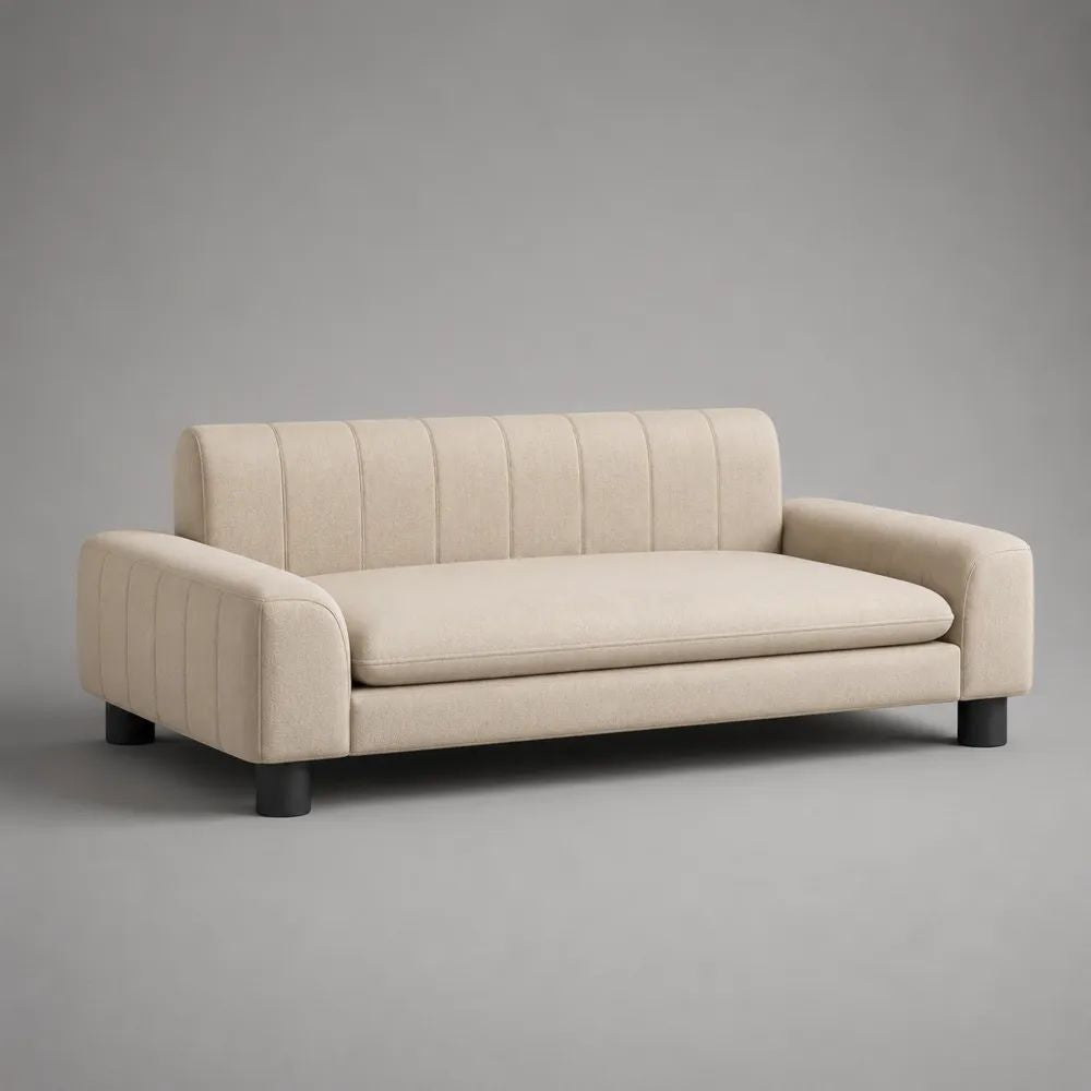 Divano 3 posti in tessuto bouclé beige crema, 200 × 86 × 82 cm