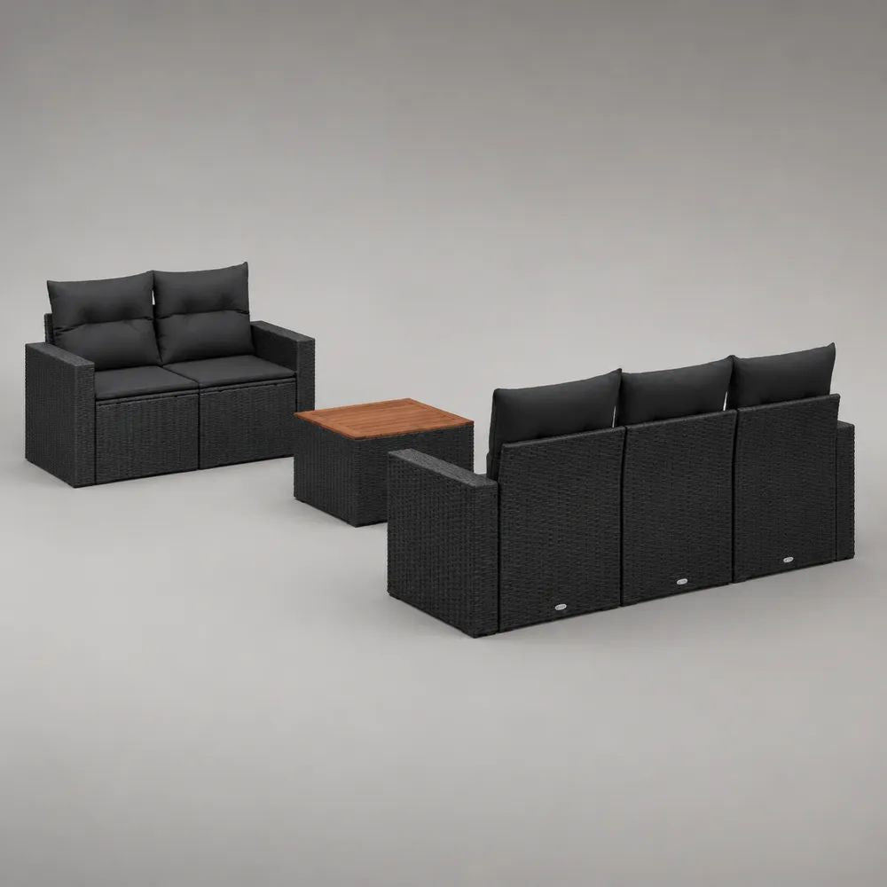 Set salotto da giardino 3 pezzi in polyrattan nero con divano a 3 posti 202 x 70 x 79 cm, divano a 2 posti 132 x 70 x 79 cm e tavolino 65 x 65 x 35 cm